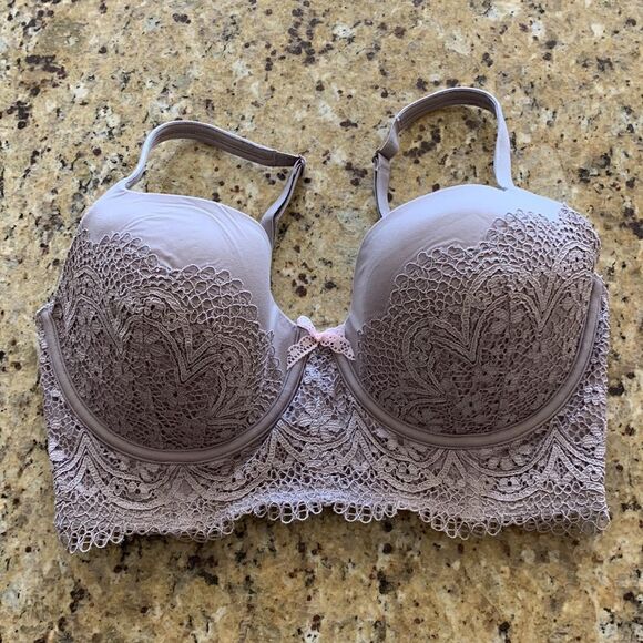 Victoria‎ Secret Lined Lace Demi Buste Double Bra Body by Victoria Lavender 34DD - Picture 1 of 6